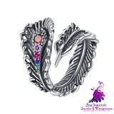 Stereoscopic Peacock Feather Zirconium Ring