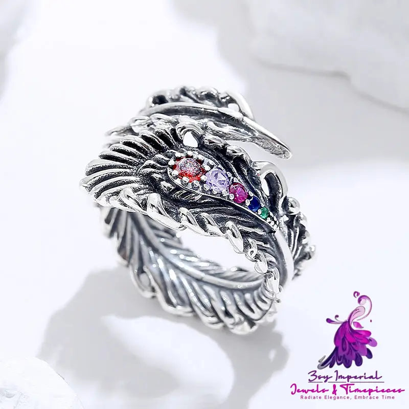 Stereoscopic Peacock Feather Zirconium Ring