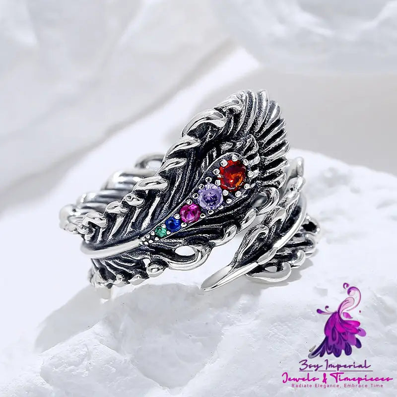 Stereoscopic Peacock Feather Zirconium Ring