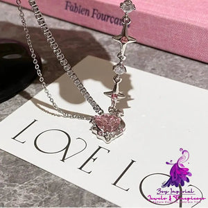 Diamond Heart Asterism Stitching Drill Chain Necklace