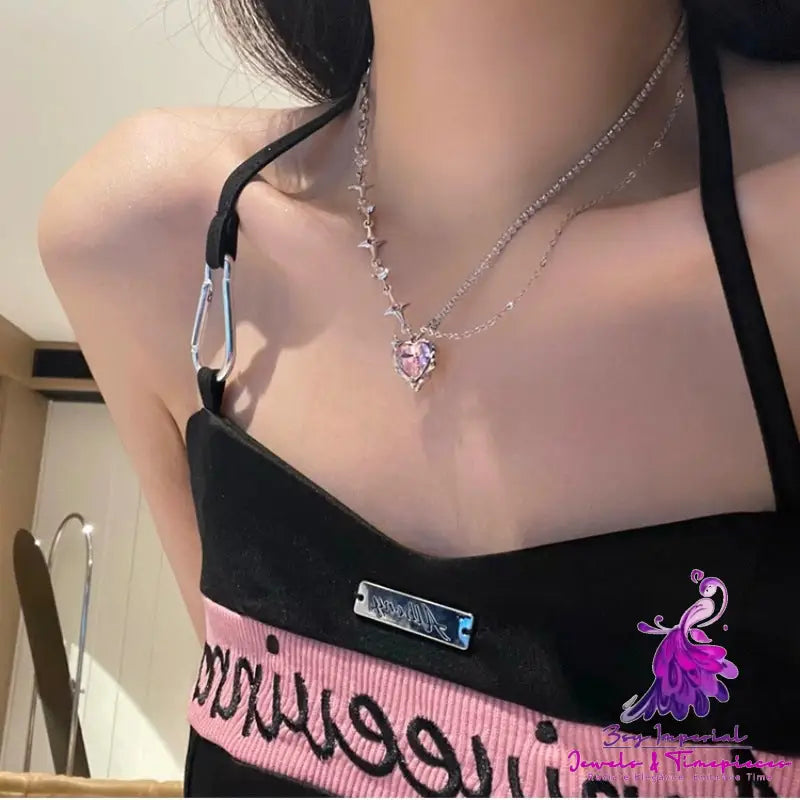 Diamond Heart Asterism Stitching Drill Chain Necklace