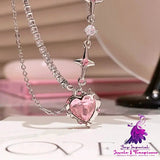 Diamond Heart Asterism Stitching Drill Chain Necklace