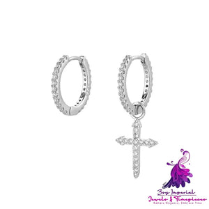 Asymmetric Diamond Cross Earrings