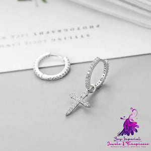 Asymmetric Diamond Cross Earrings