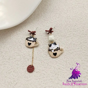 Teacup Kitty Asymmetrical Earrings