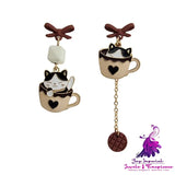 Teacup Kitty Asymmetrical Earrings