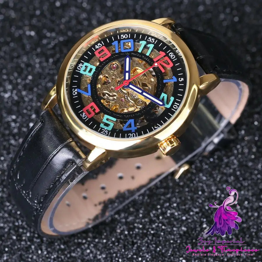 Fashion Skeleton Automatic Belt Mechanical Men’s Watch