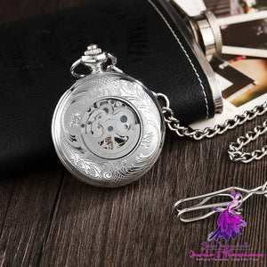 Engraved Hollow Automatic Mechanical Pocket Watch