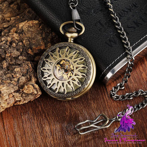 Engraved Hollow Automatic Mechanical Pocket Watch