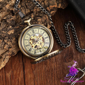 Engraved Hollow Automatic Mechanical Pocket Watch