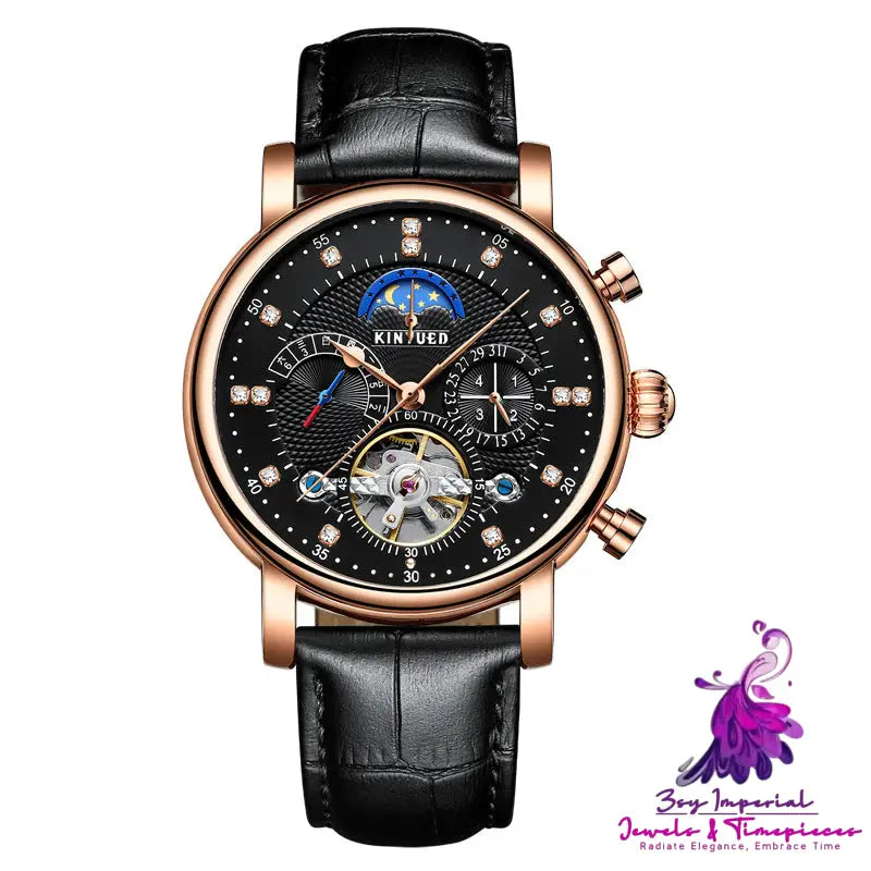 Fashion Leather Diamond Men’s Tourbillon Watch