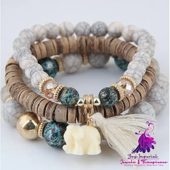 Baby Elephant Tassel Beaded Bracelet