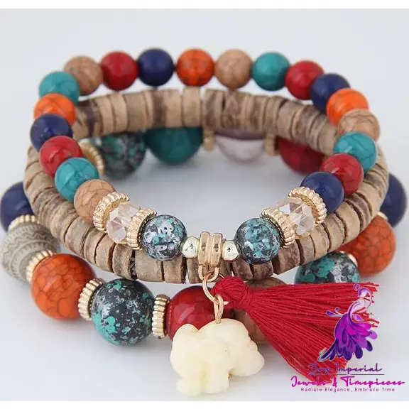 Baby Elephant Tassel Beaded Bracelet