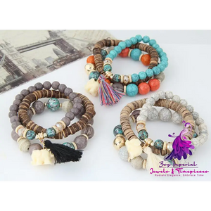 Baby Elephant Tassel Beaded Bracelet