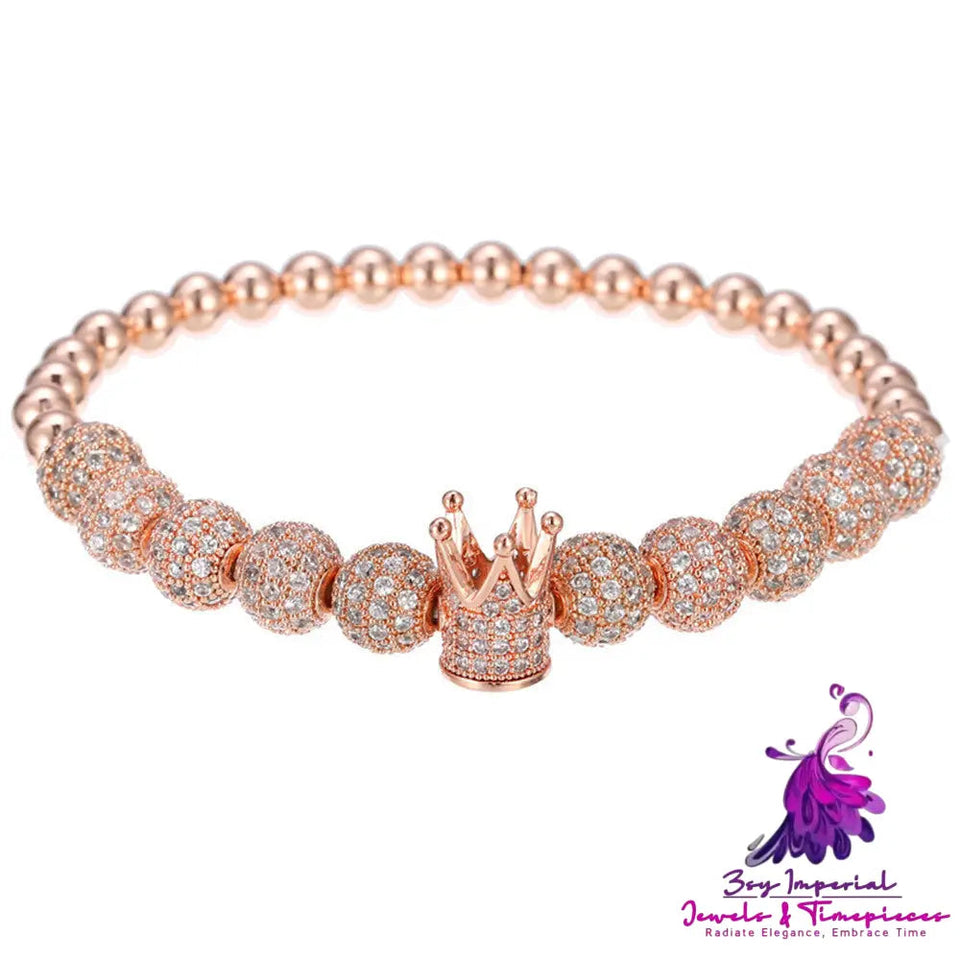 Copper Bead Micro-inlaid 8mm Rhinestone Ball Crown Bracelet