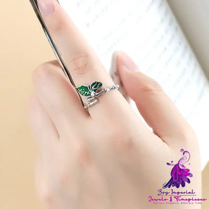 Colorful Enamel Bamboo Butterfly Ring For Women