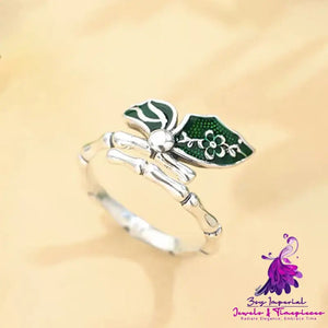 Colorful Enamel Bamboo Butterfly Ring For Women