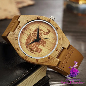 Classic Elephant Retro Bamboo Wood Quartz Watch