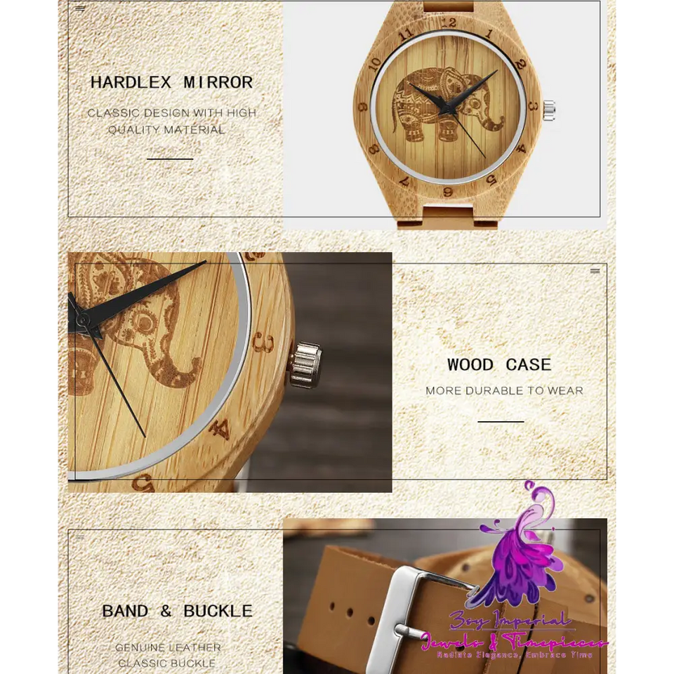 Classic Elephant Retro Bamboo Wood Quartz Watch