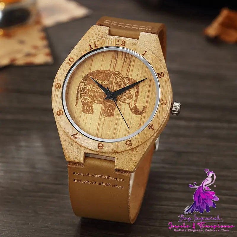 Classic Elephant Retro Bamboo Wood Quartz Watch