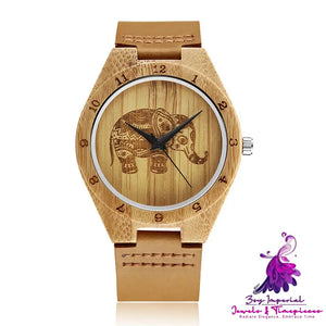 Classic Elephant Retro Bamboo Wood Quartz Watch