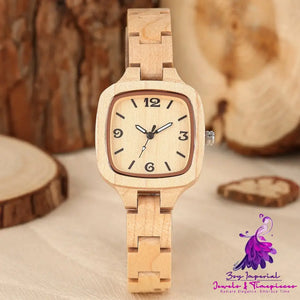 Bamboo Wood Square Gold Digital Face Watch