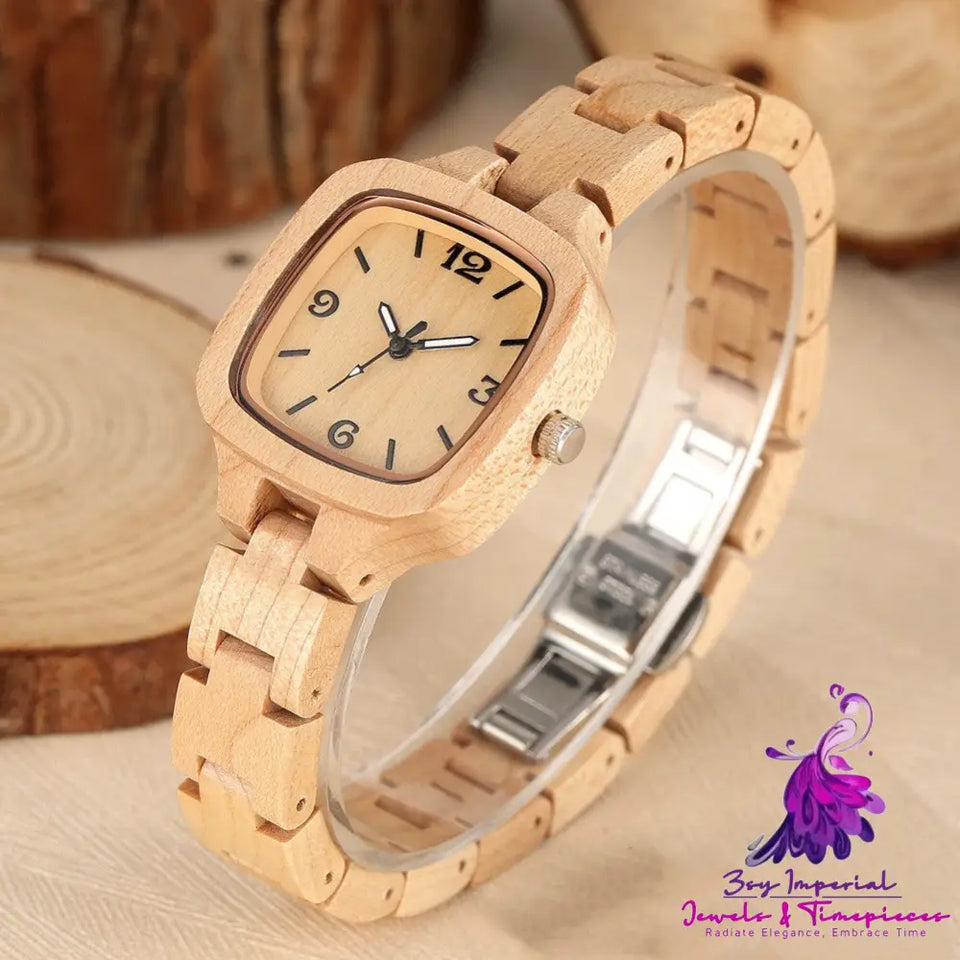 Bamboo Wood Square Gold Digital Face Watch