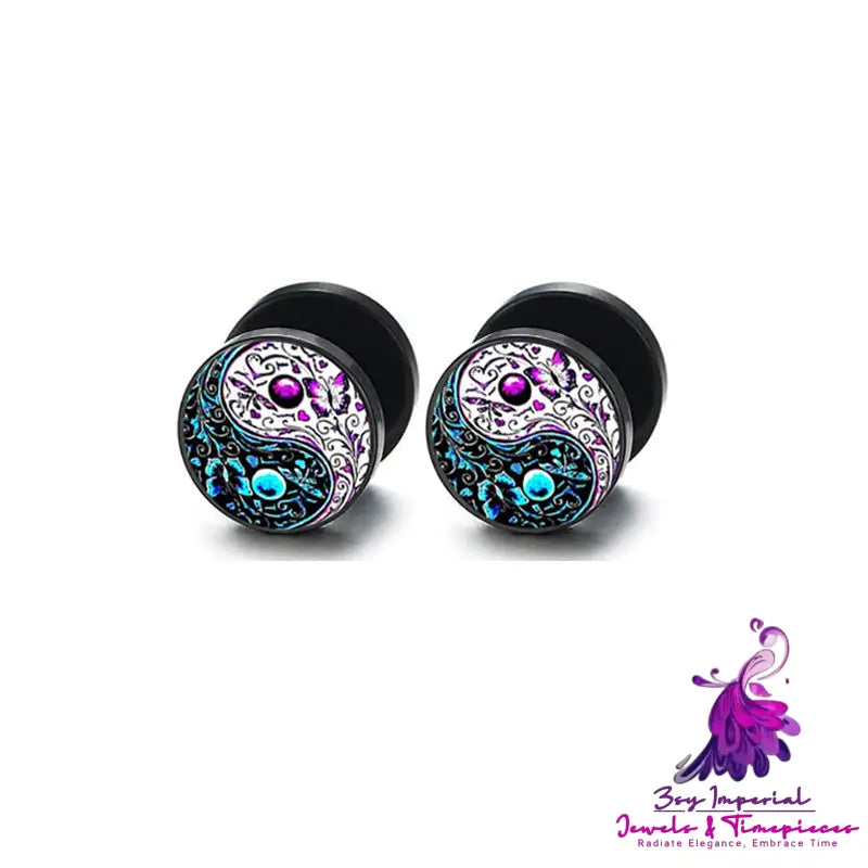 Retro Ethnic Round Cake Barbell Earrings