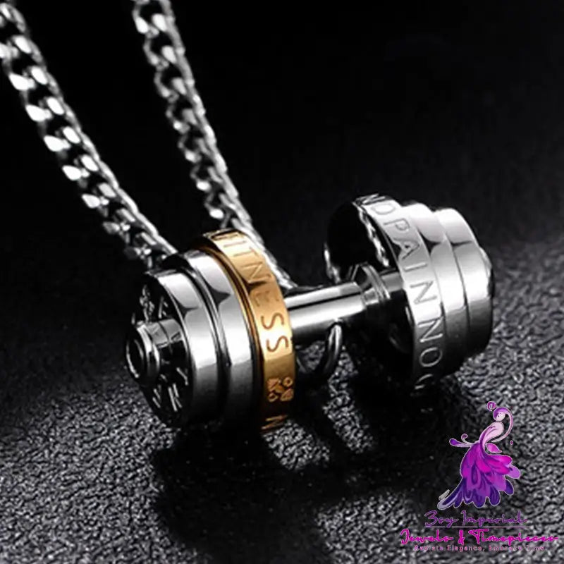 Stainless Steel Weights Gym Barbell Necklace Men