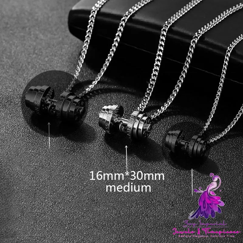 Stainless Steel Weights Gym Barbell Necklace Men