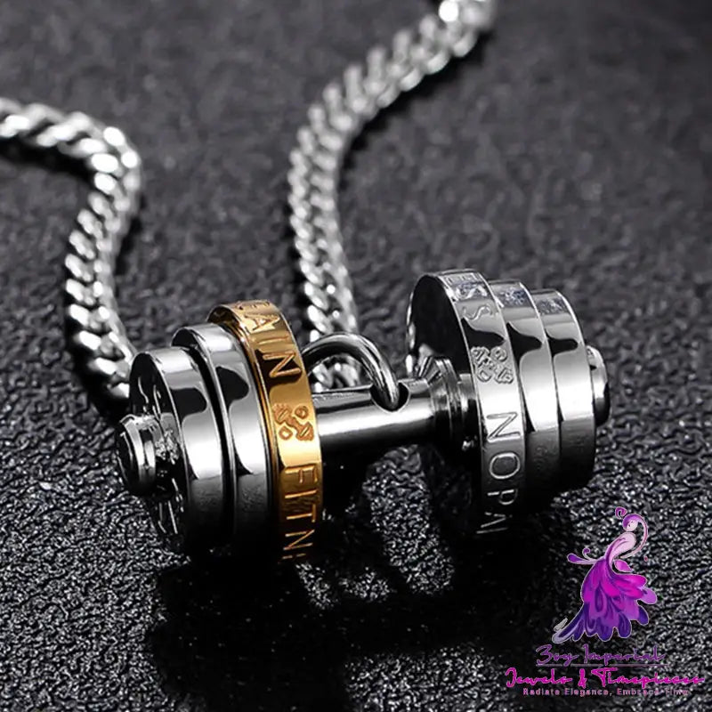 Stainless Steel Weights Gym Barbell Necklace Men