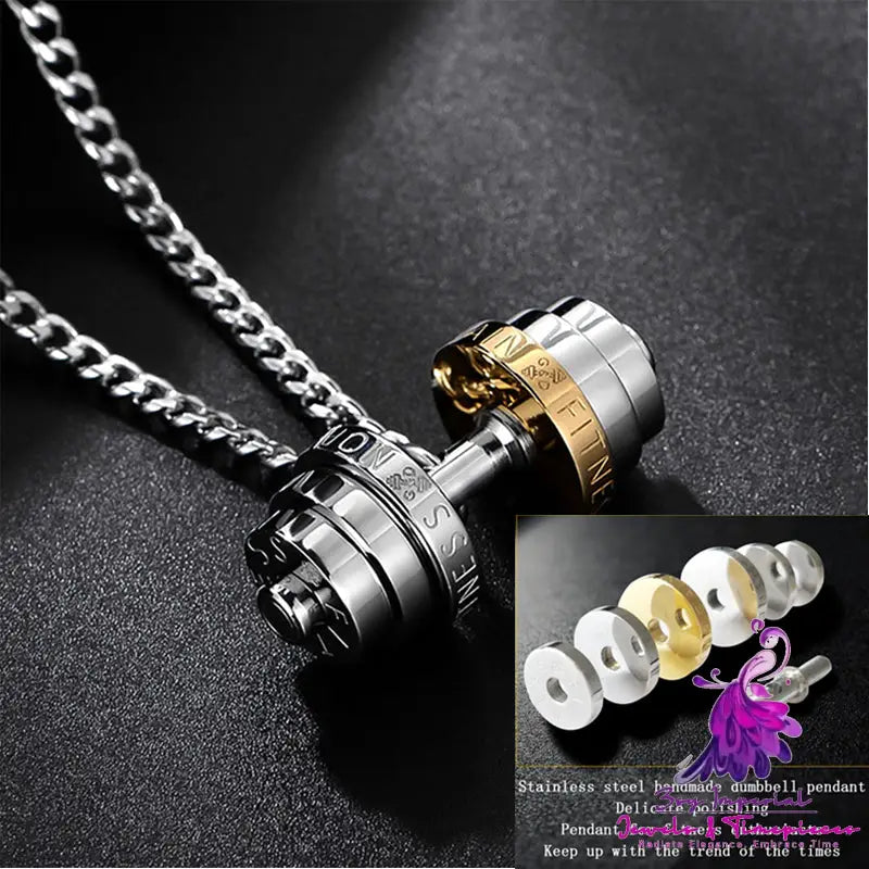 Stainless Steel Weights Gym Barbell Necklace Men