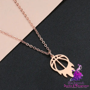 Round Fire Basketball Pendant Necklace for Women