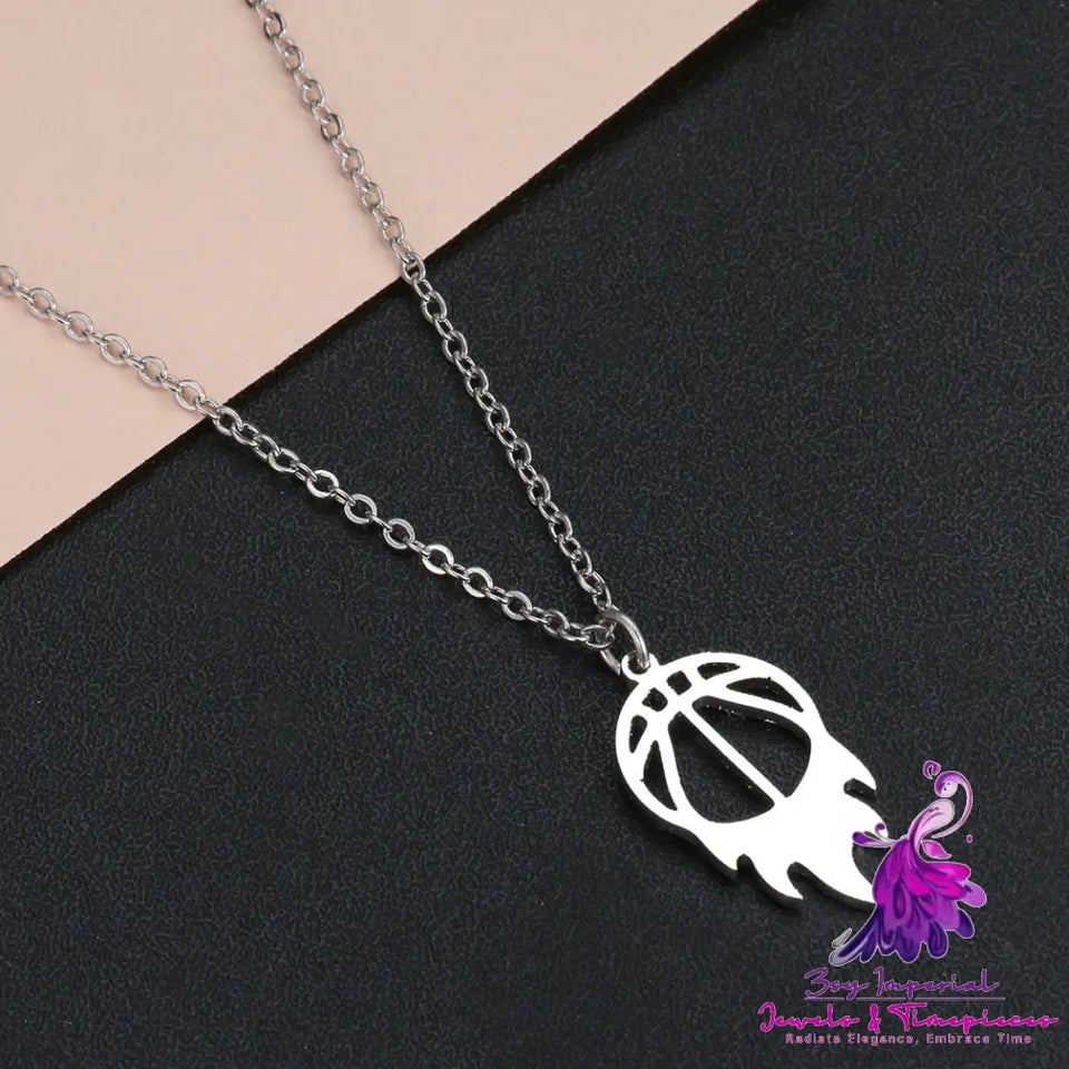 Round Fire Basketball Pendant Necklace for Women