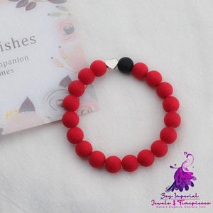 Black Red Elastic Titanium Steel Bead Bracelet