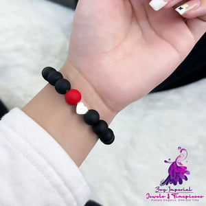 Black Red Elastic Titanium Steel Bead Bracelet