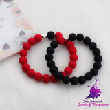 Black Red Elastic Titanium Steel Bead Bracelet