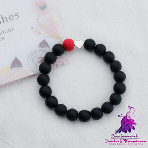 Black Red Elastic Titanium Steel Bead Bracelet