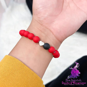 Black Red Elastic Titanium Steel Bead Bracelet