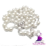 8MM Bead Pearl Cross Necklace