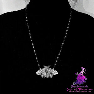 Gothic Face Moth Black Bead Necklace Necklace