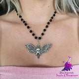 Gothic Face Moth Black Bead Necklace Necklace