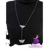 Gothic Face Moth Black Bead Necklace Necklace