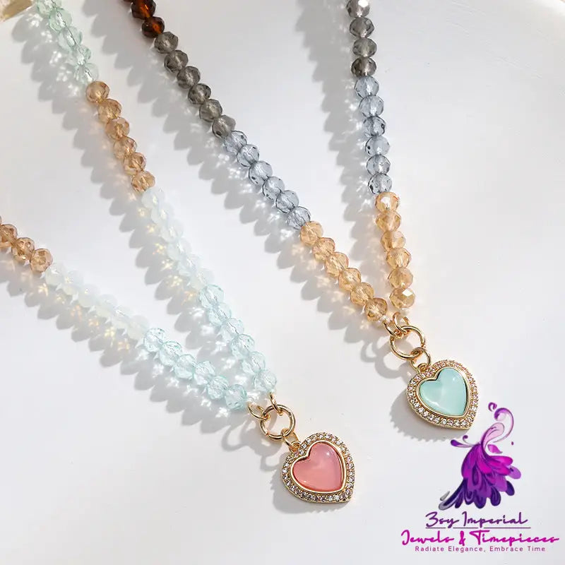 Colorful Beaded Acrylic Heart Necklace