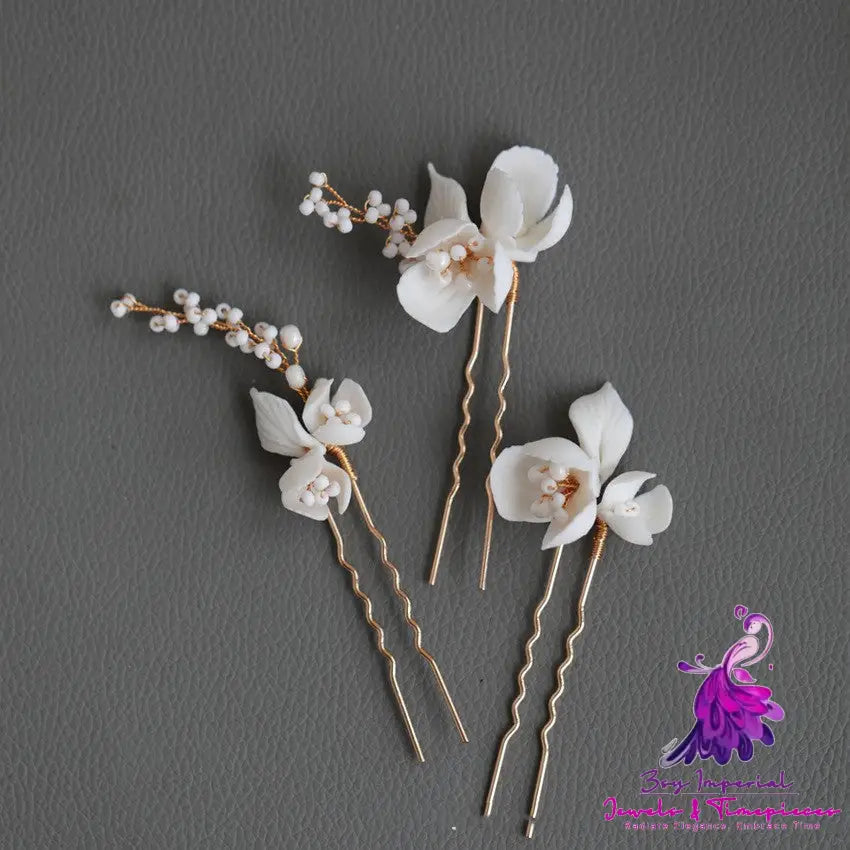 Ceramic Flower Beaded Hair Fork