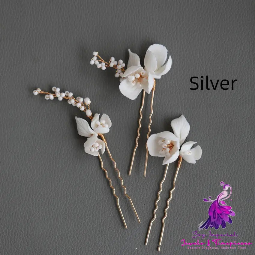 Ceramic Flower Beaded Hair Fork