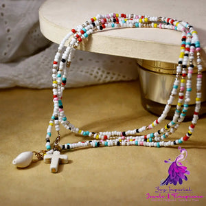 Beaded Double-layer Shell Color Bead Necklace