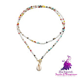 Beaded Double-layer Shell Color Bead Necklace