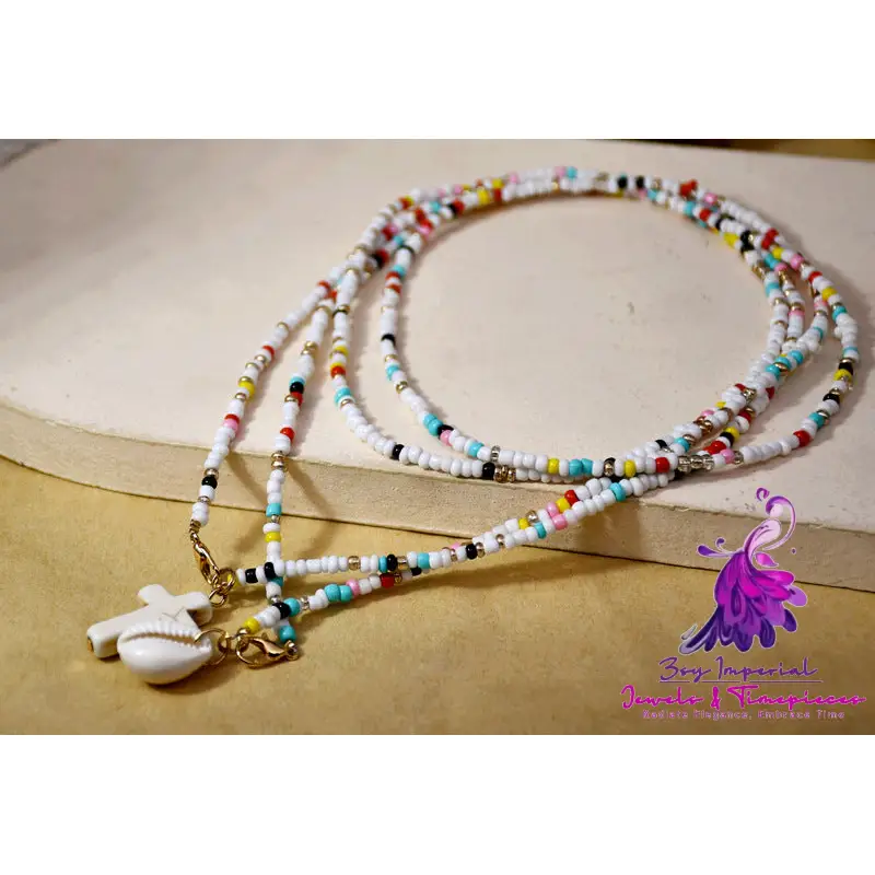 Beaded Double-layer Shell Color Bead Necklace