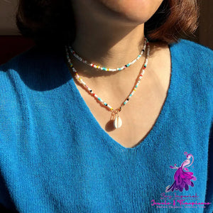 Beaded Double-layer Shell Color Bead Necklace